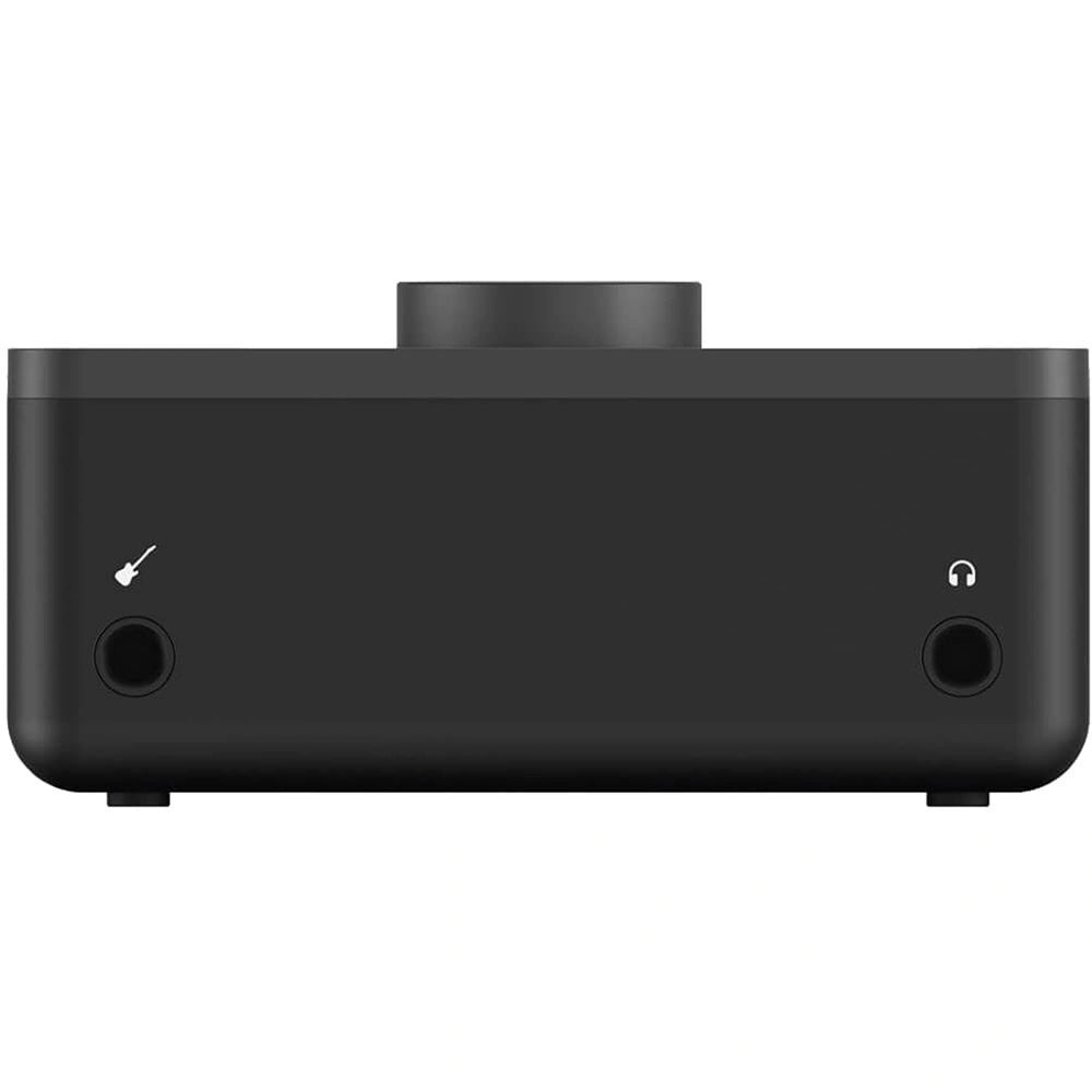 Audient EVO 4 USB-C Audio Interface, front view showing its minimalistic design with guitar input and headphone output.