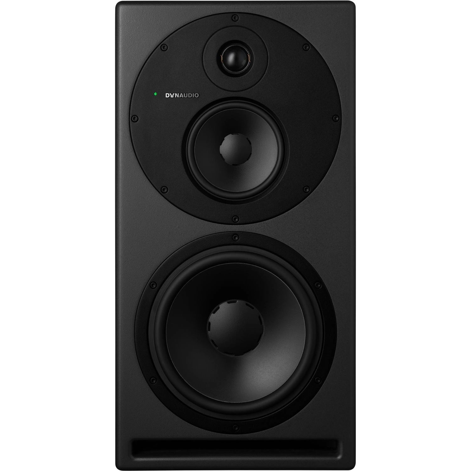 Dynaudio CORE 59 3-Way Powered Studio Monitor, front view. Shows the high-quality three-driver system, including the 9.5-inch woofer, 5-inch midrange, and 1-inch tweeter, in a professional cabinet designed for accurate and detailed studio monitoring.