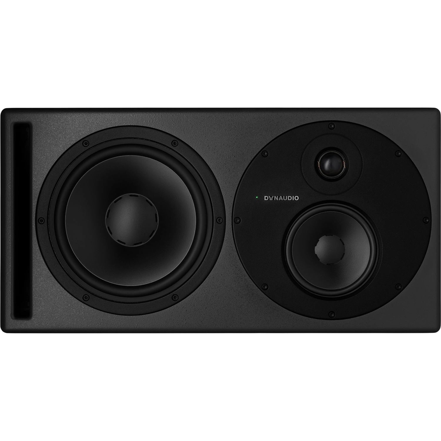 Dynaudio CORE 59 3-Way Powered Studio Monitor, front view. Shows the high-quality three-driver system, including the 9.5-inch woofer, 5-inch midrange, and 1-inch tweeter, in a professional cabinet designed for accurate and detailed studio monitoring.