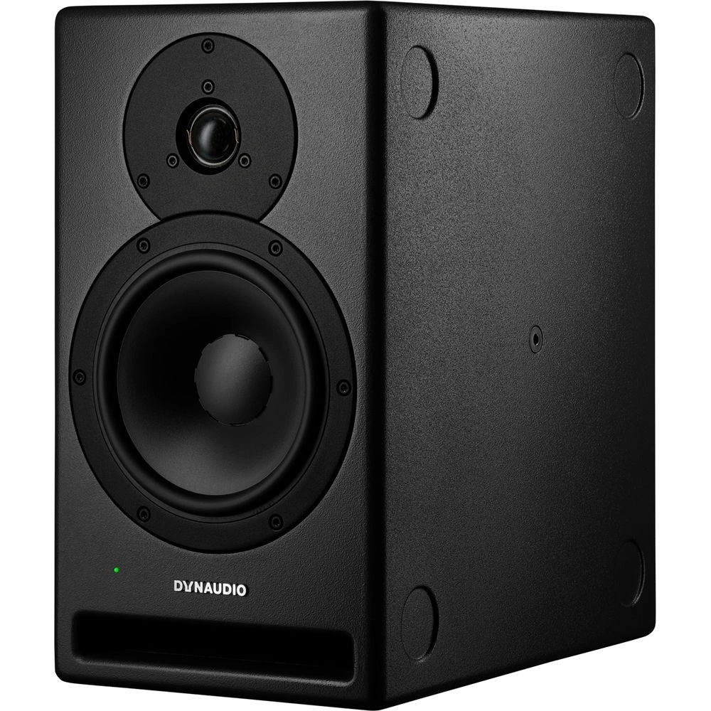 Dynaudio CORE 7 2-Way Active Studio Monitor, angled front view. Features a 7-inch woofer and 1-inch Esotar Pro tweeter in a compact cabinet, delivering high-performance two-way sound for professional nearfield monitoring.