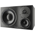 Dynaudio LYD 48 3-Way Active Studio Monitors, front view. A horizontal, three-way design featuring an 8-inch woofer, 4-inch midrange driver, and a 1-inch soft-dome tweeter, ideal for nearfield and midfield studio applications.