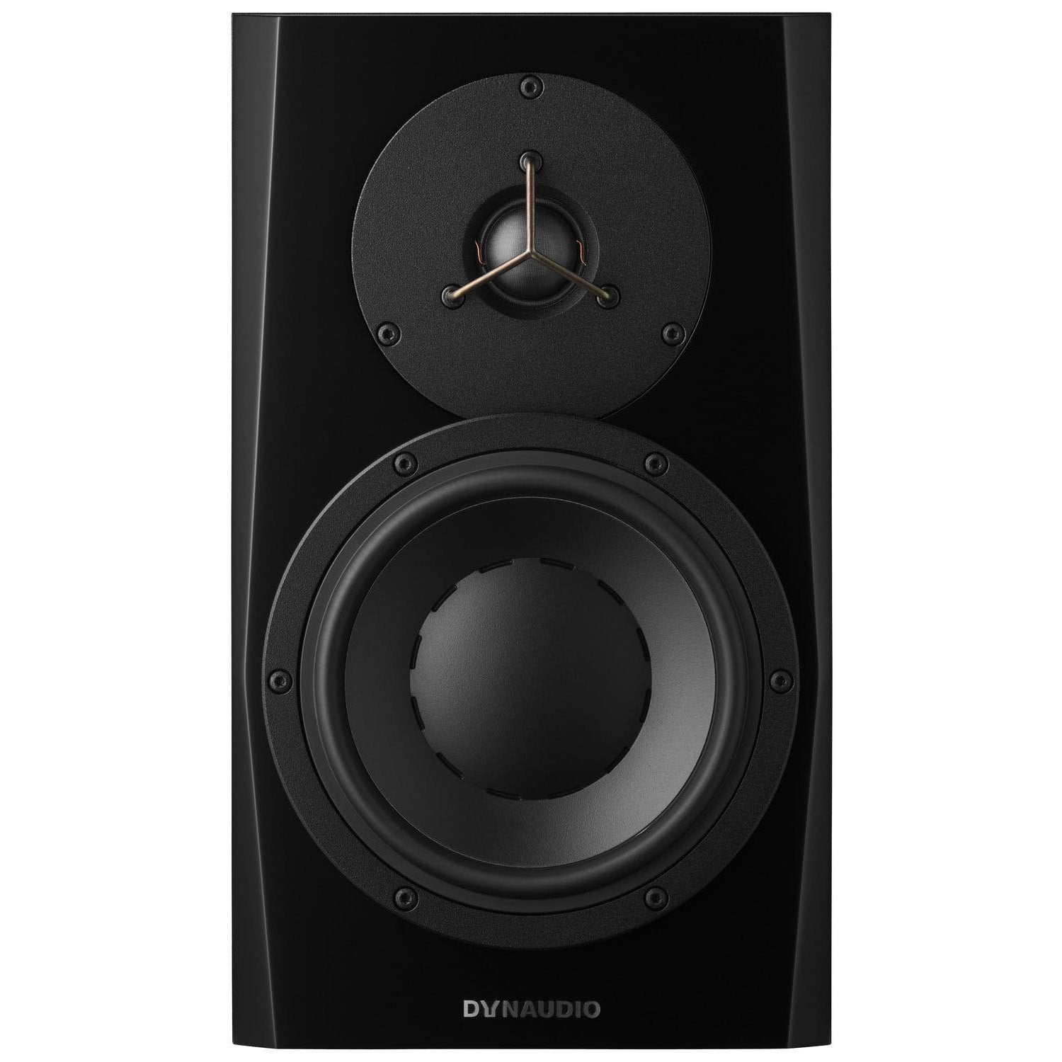 Dynaudio LYD 7 Active Studio Monitors, front view. Highlights the 7-inch woofer and 1-inch soft-dome tweeter in a sleek, compact cabinet, optimized for professional nearfield monitoring.