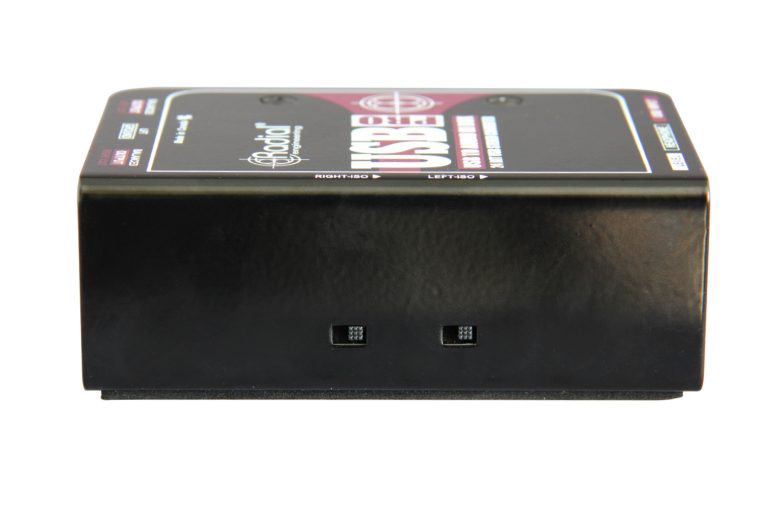 Radial Engineering USB-Pro Stereo USB Laptop DI, side view shwoing left and right polarity switches.