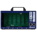 Radial SixPack, front view. A 6-slot 500 series chassis with an integrated carry handle, featuring two front-panel XLR inputs and LED indicators for power and phantom power status.