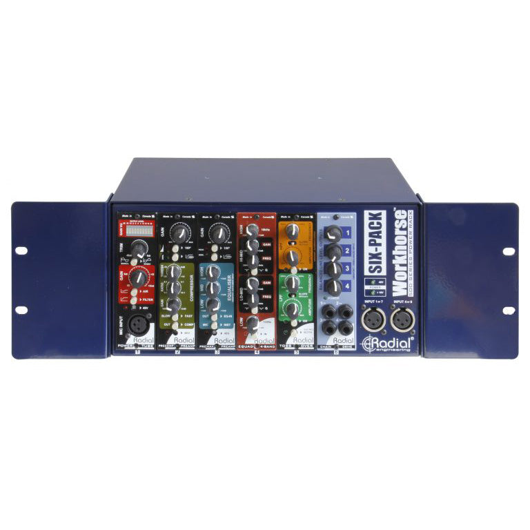 Radial SixPack Rack and Desktop Adapter. An accessory kit that includes rack ears and mounting hardware, designed to convert the Radial SixPack 500 series chassis for either standard 19-inch rackmount or desktop use