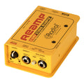Radial X-Amp 1-in 2-out Active Re-Amping Device, angled top view. Displays robust chassis with balanced XLR input and two 1/4" outputs, featuring controls for level, ground lift, polarity switch, and a Class A buffer for active reamping of recorded tracks through amps.