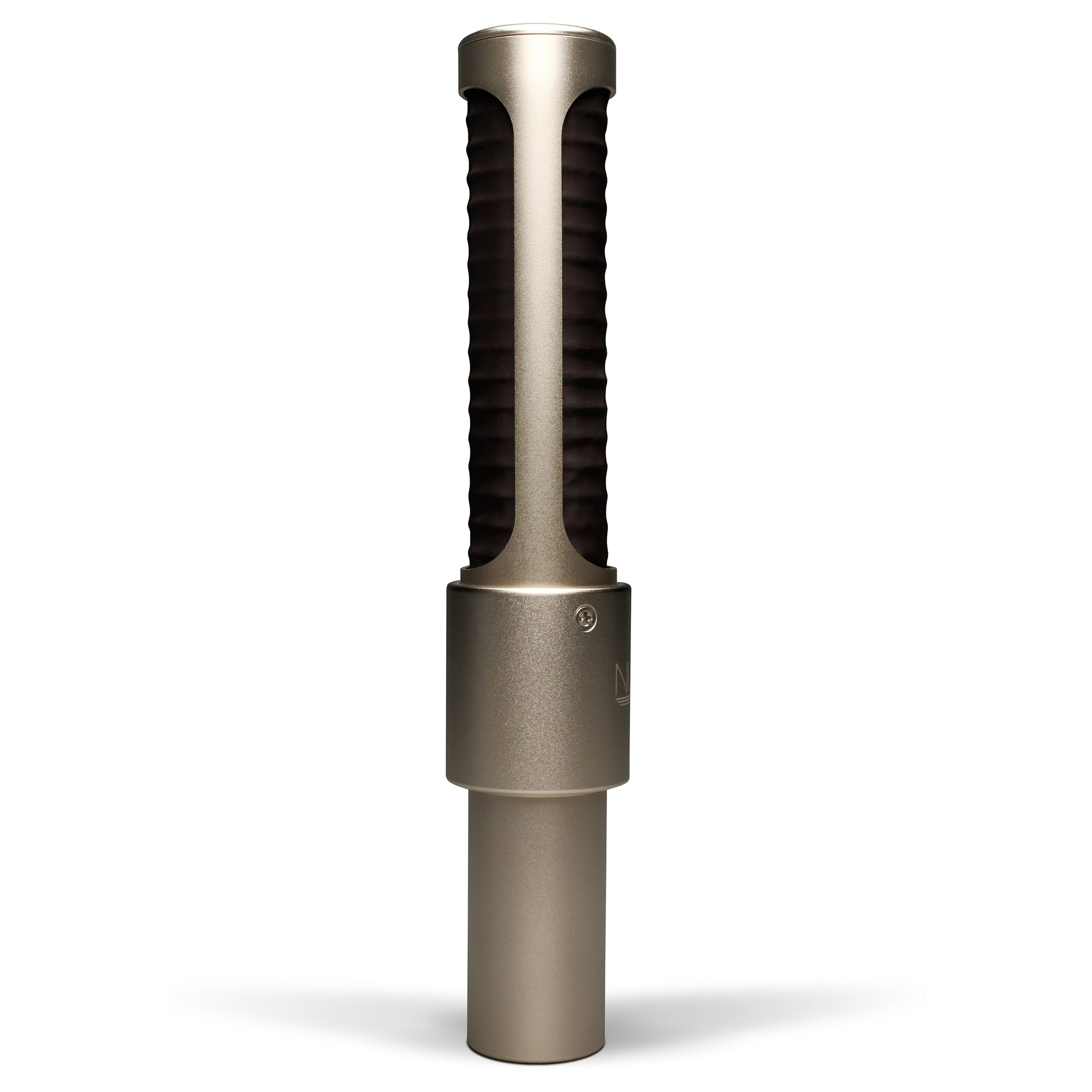 AEA Nuvo N22 Active Ribbon Microphone side view, showcasing its sleek, robust design, optimized for versatile near-field recording in studio and live environments.