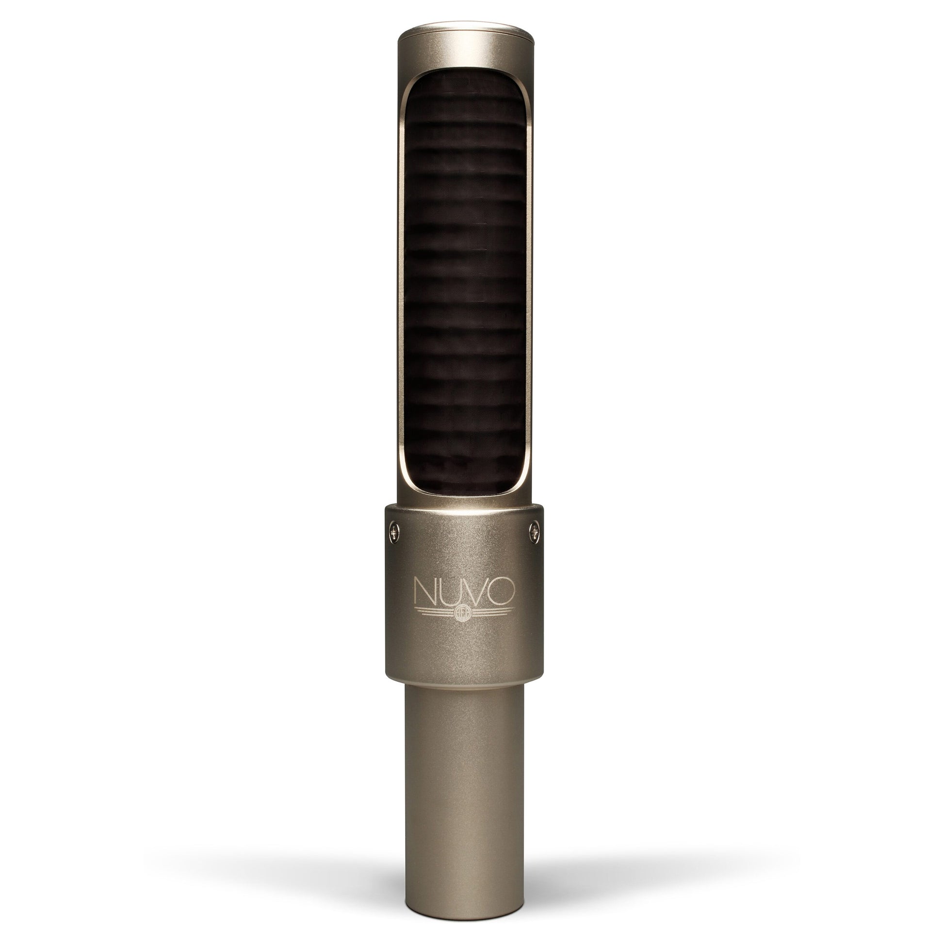 AEA Nuvo N22 Active Ribbon Microphone front view, showcasing its modern grille design and slim profile, ideal for detailed near-field recording.