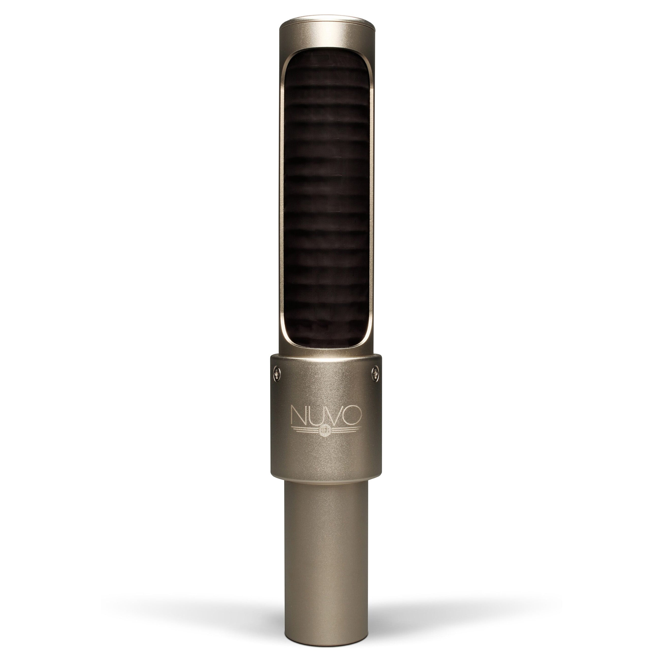 AEA Nuvo N22 Active Ribbon Microphone front view, showcasing its modern grille design and slim profile, ideal for detailed near-field recording.