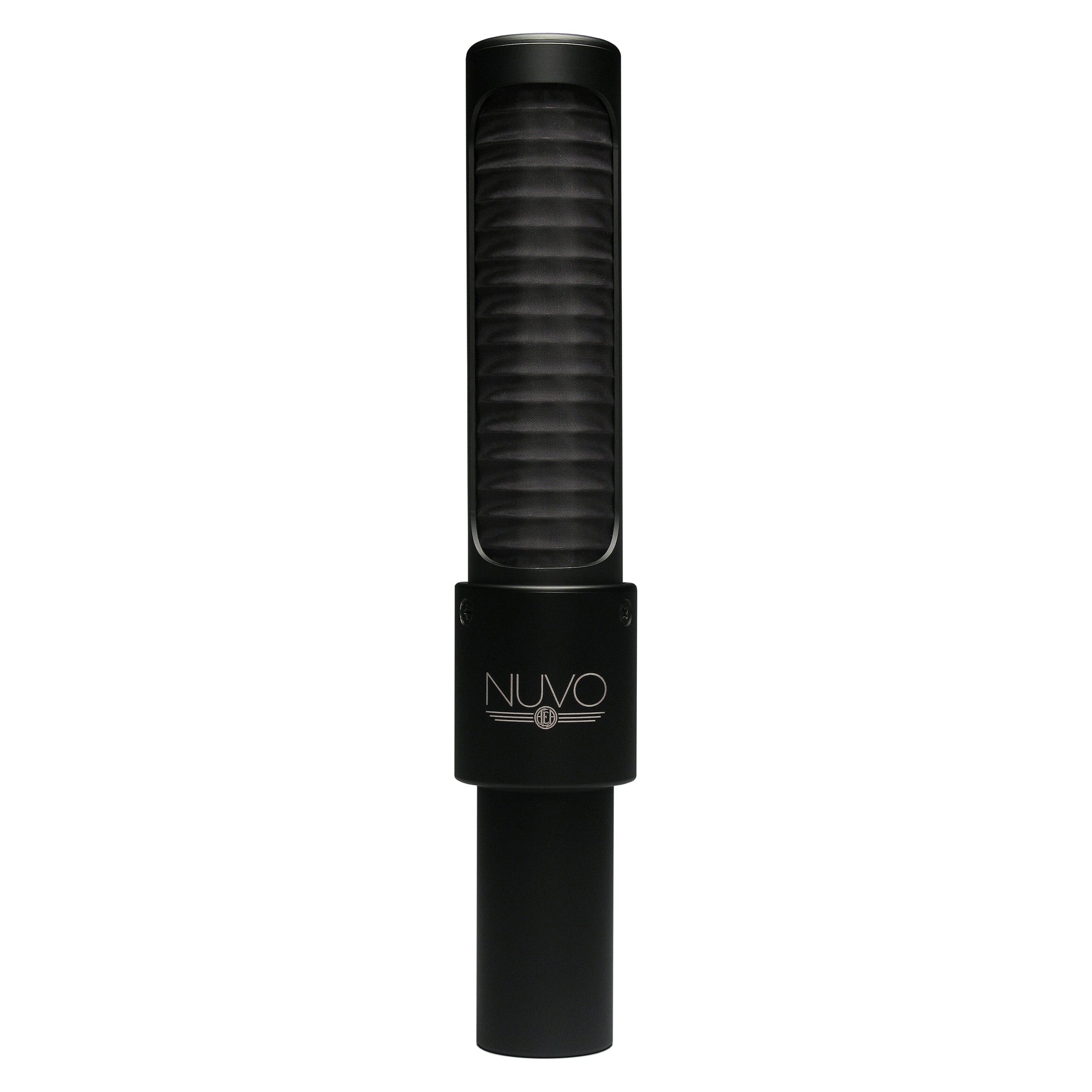 AEA Nuvo N8 Ribbon Microphone front view, showcasing its modern grille design and slim profile, optimized for clear far-field audio capture in professional studios.