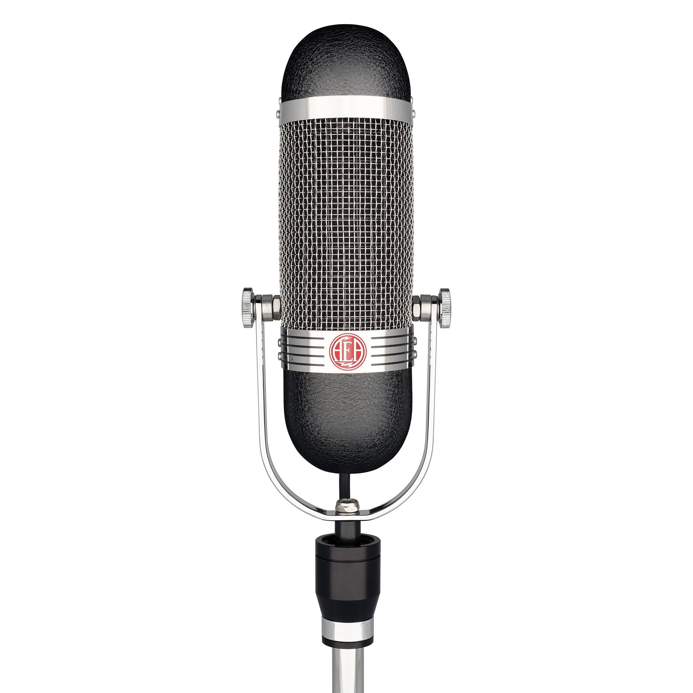 AEA R84 Passive Ribbon Microphone front view, showcasing its classic large grille, red AEA logo, and vintage design, renowned for smooth, natural studio sound.