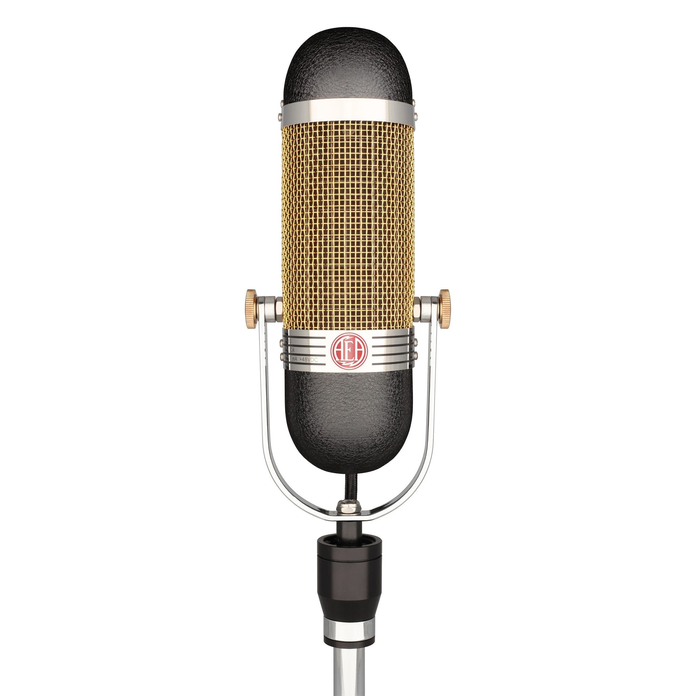 AEA R84A Active Ribbon Microphone, front view, a large-format studio microphone offering high output and consistent impedance for versatile, professional sound capture with classic ribbon tone