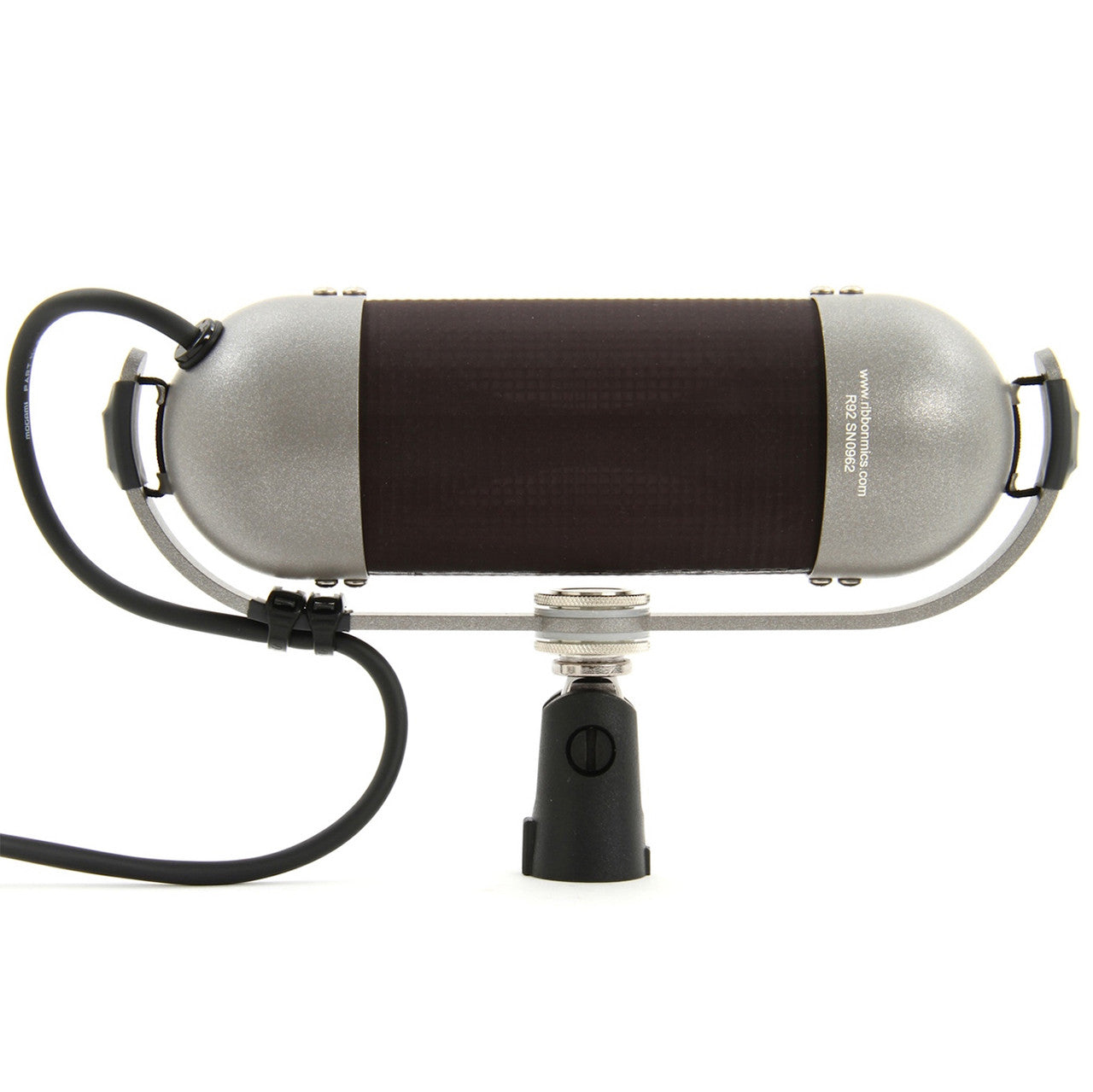 AEA R92 Ribbon Microphone back view, showcasing its robust build, designed to capture a warmer, darker tone, offering a distinct sonic option from its front side.
