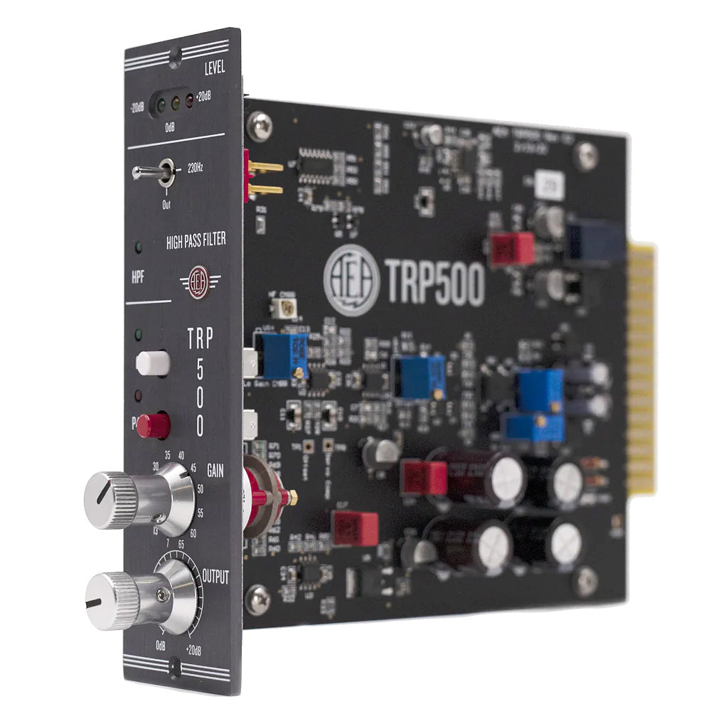 AEA TRP500 500-Series Ribbon Microphone Preamp side view, revealing its internal circuit board and components