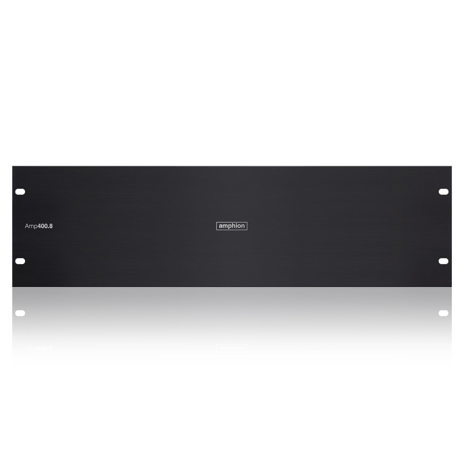 Amphion Amp400.8 8-Channel Power Amplifier front view, showcasing its clean design, ideal for immersive surround sound studio monitoring or multiple pairs of stereo monitors.