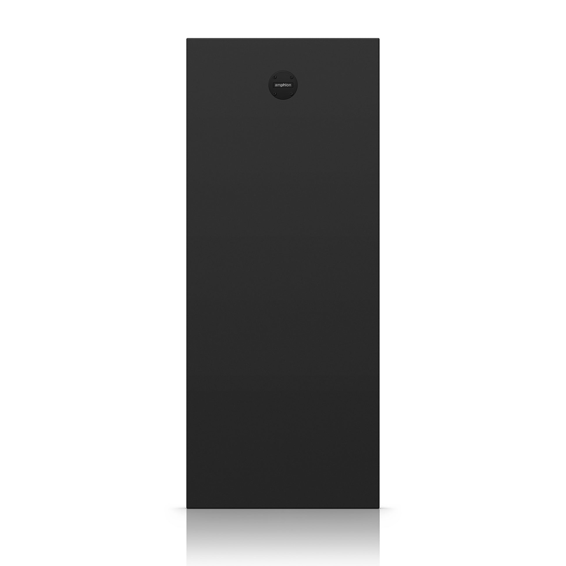 Amphion FlexBase25 Stereo Bass Extension and Management System side view showing its minimalistic design and amphion logo.