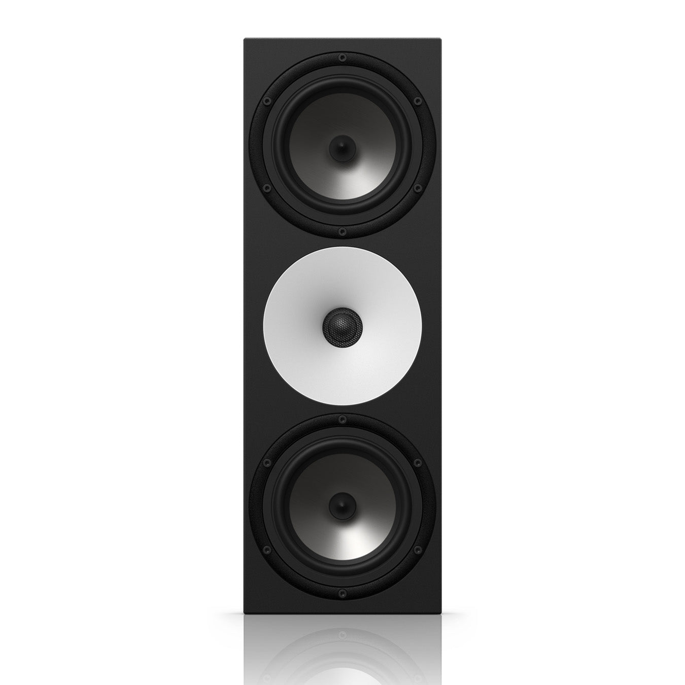 Amphion Two18 Passive Two-Way Studio Monitor front view, featuring its distinct white waveguide, black tweeter, and two woofers for transparent and accurate audio monitoring.