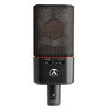 Austrian Audio OC18 Cardioid Microphone front view, with pad and low-cut filter switches.