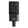 Austrian Audio OC818 Dual Set Plus Large-Diaphragm Multipattern Condenser Microphone Pair Black front view, showcasing polar pattern selection switches and pad/high-pass filter controls, offering versatile sound shaping for precise stereo recording.