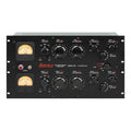 Heritage Audio Herchild 670 Stereo Tube Compressor front view, displaying its large, classic 4U rackmount design with prominent VU meters, numerous control knobs for input, threshold, attack, and release, and mode selection switches for comprehensive stereo dynamics processing.
