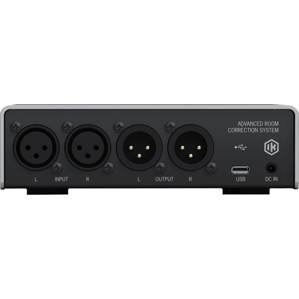 K Multimedia ARC Studio Advanced Room Correction System back view, showing XLR inputs and outputs, the power input and USB C connection.
