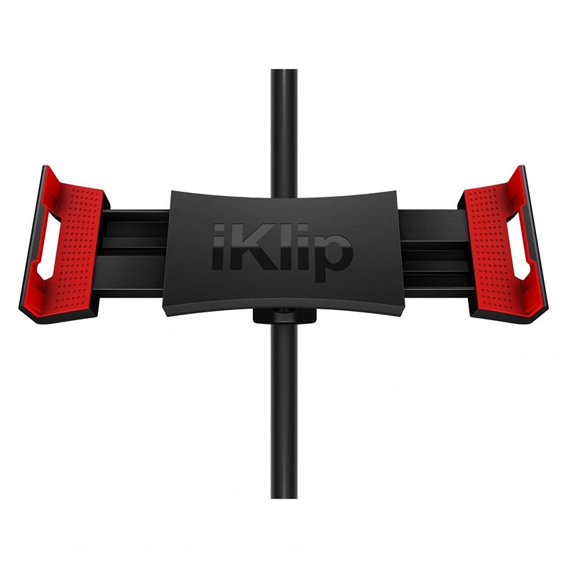 IK Multimedia iKlip 3 Deluxe with Tripod Mount and Mic Stand Attachment front view, in an open position.
