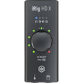 IK Multimedia iRig HD X Digital Guitar Interface front view, displaying its main input level control knob and indicator LEDs.