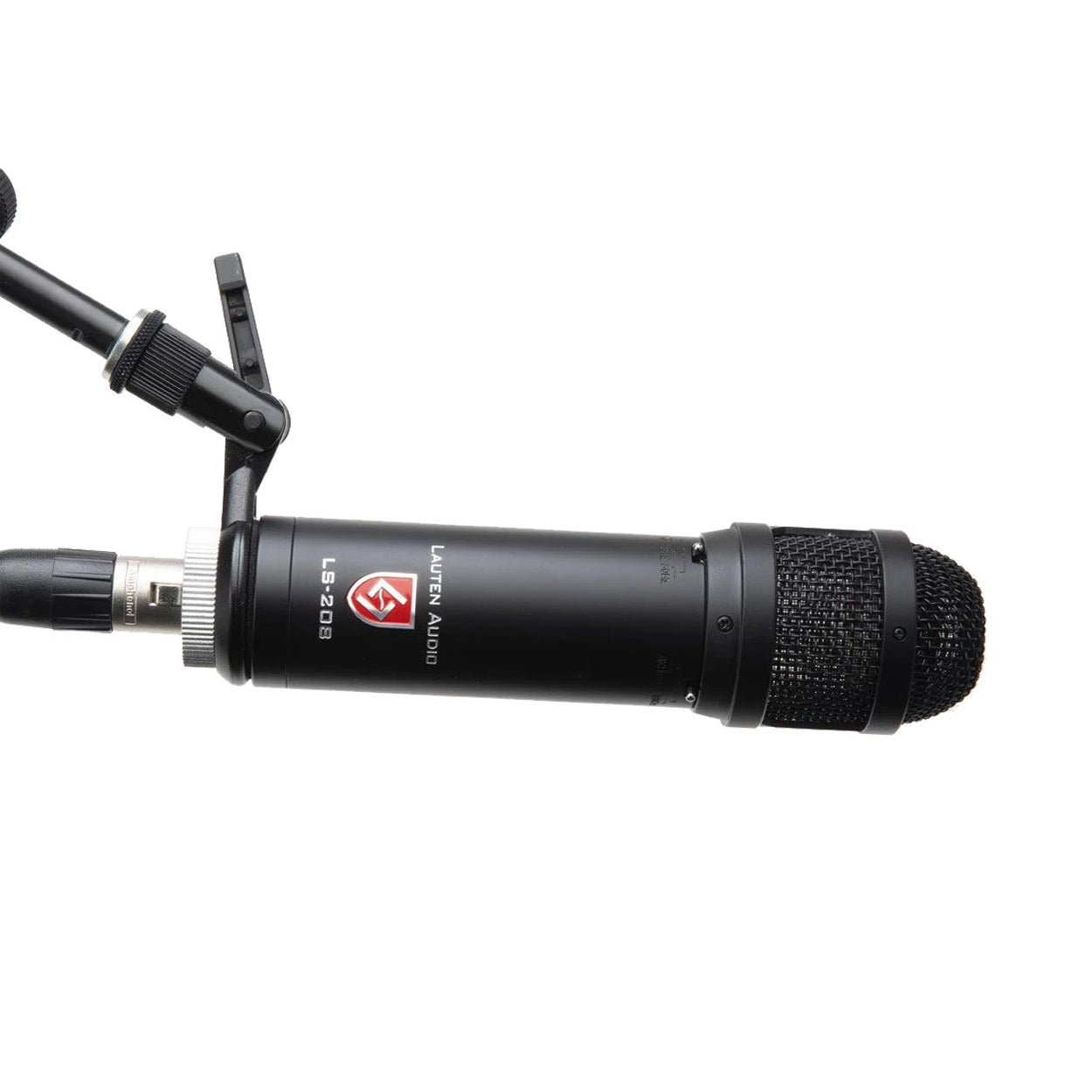 Lauten Audio LS-208 Front-Address Large-Diaphragm Condenser Microphone hardmounted on a mic stand.