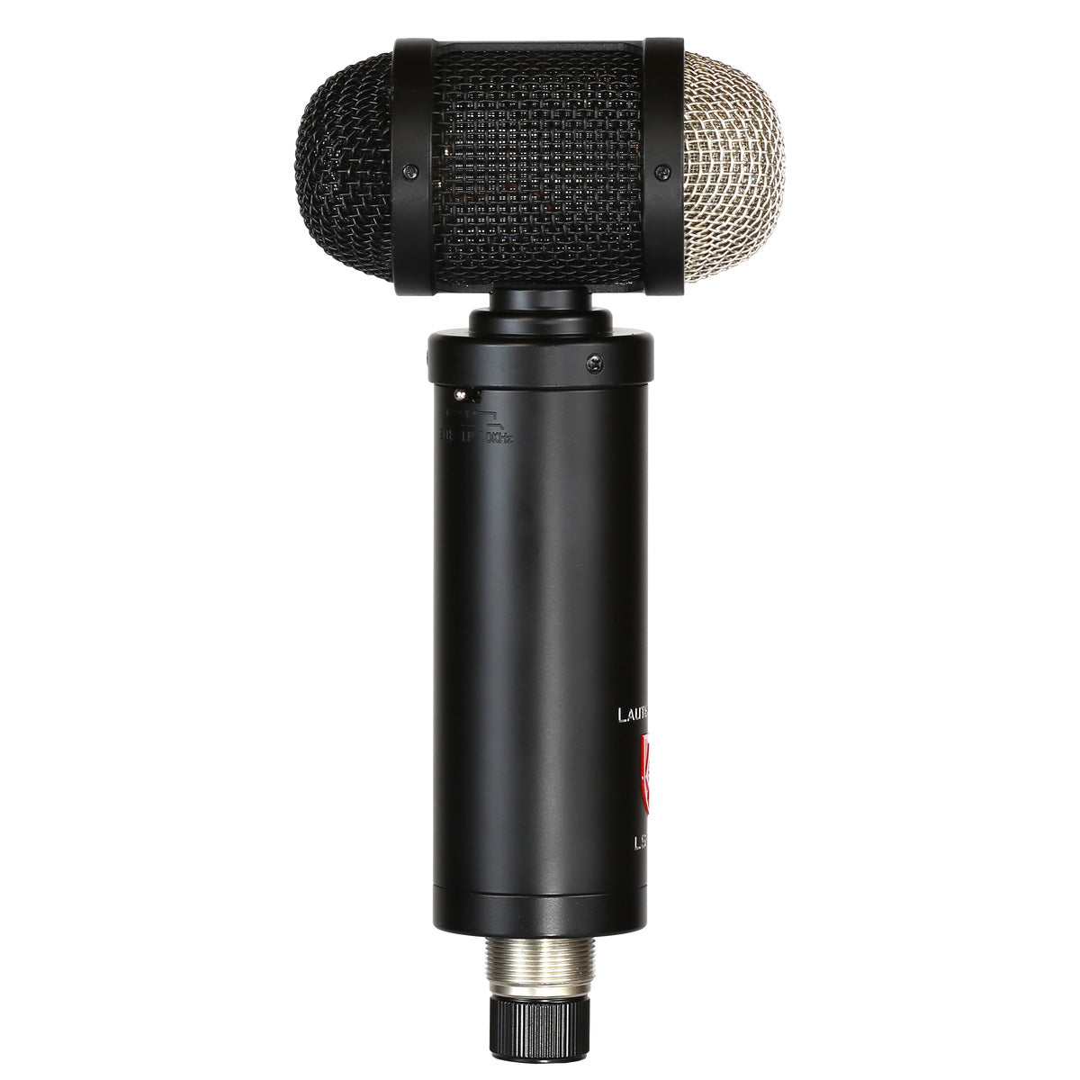 Lauten Audio LS-308 Microphone Side-Address Large-Diaphragm Condenser Microphone side view showing its distinctive grille and low pass filter.