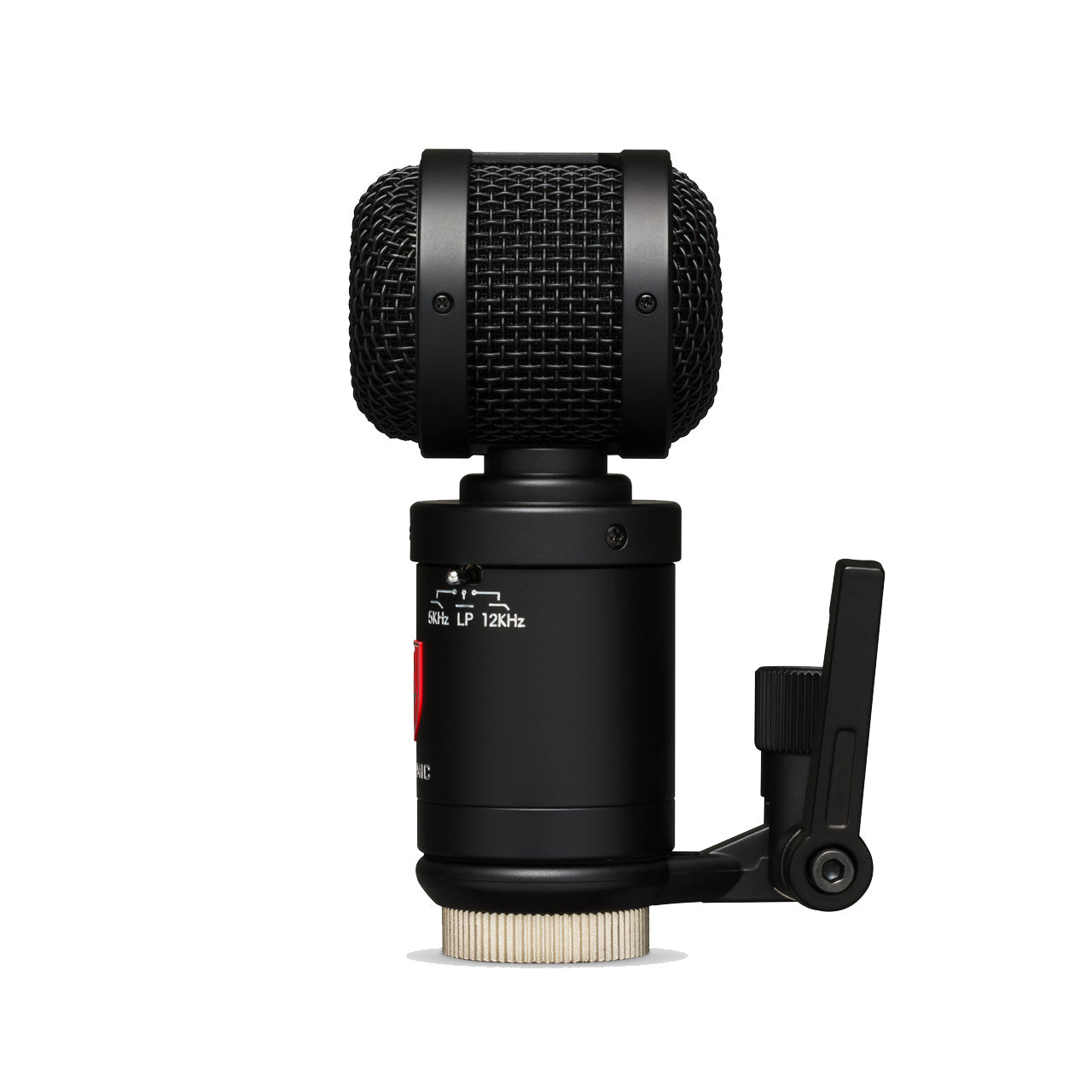 Lauten Audio Tom Mic Side-Address FET Condenser Microphone side view, showing its compact, flat profile designed for close placement on drums.