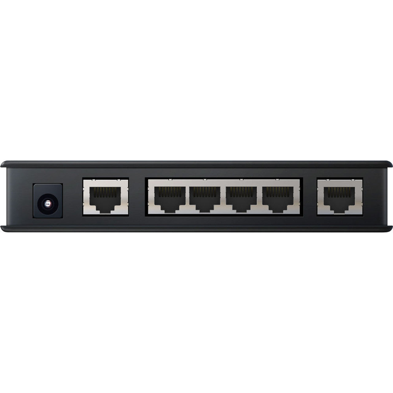 MOTU AVB Switch back view, displaying its Ethernet ports for AVB networking and the power input.