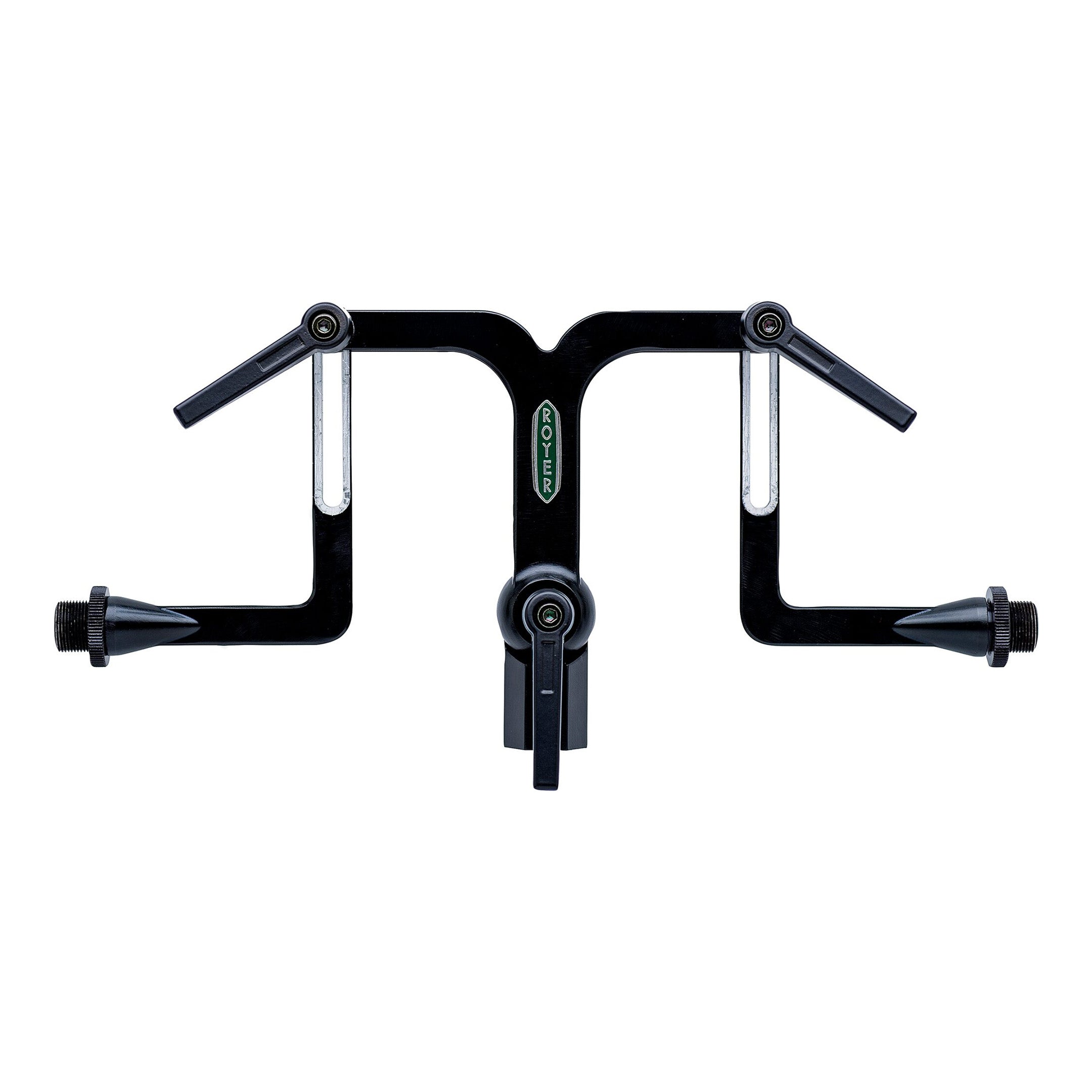 Royer FlexBar dual microphone utility mount, offering versatile positioning for two microphones on a single stand for stereo or blended recording.