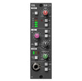 Solid State Logic SiX Channel 500 Series Channel Strip front view, featuring controls for its SuperAnalogue mic preamplifier (including gain, 48V phantom power, phase, and 75Hz high-pass filter), a two-band EQ section, and a 'G Series' style compressor, along with metering.