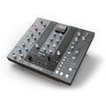 Solid State Logic UC1 Advanced Plug-in Controller angled top view, showcasing its dedicated console-style layout with a prominent central display, clearly laid out sections for SSL's Channel Strip and Bus Compressor plug-ins, including numerous rotary encoders and switches for EQ, dynamics, and a dedicated gain reduction fader.