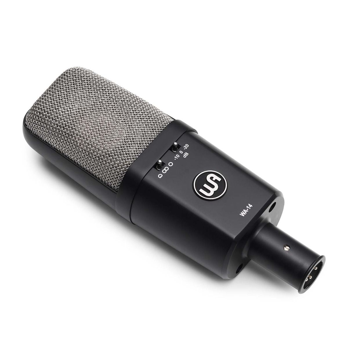 Warm Audio WA-14 Brass Capsule Large Diaphragm Condenser Microphone, top angle.