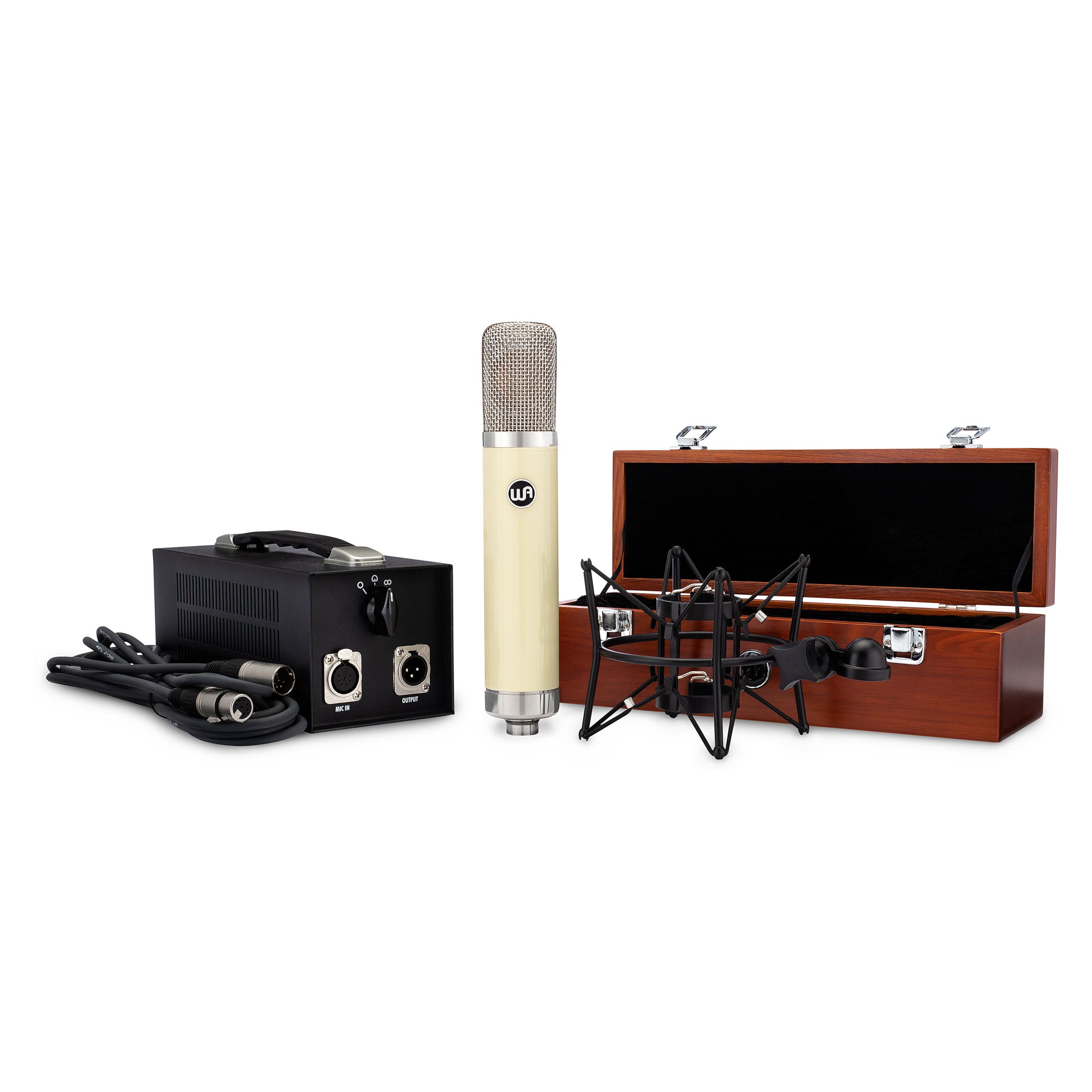 Warm Audio WA-251 Large-Diaphragm Tube Condenser Microphone with power supply, shockmount, microphone cable and custom wooden box.
