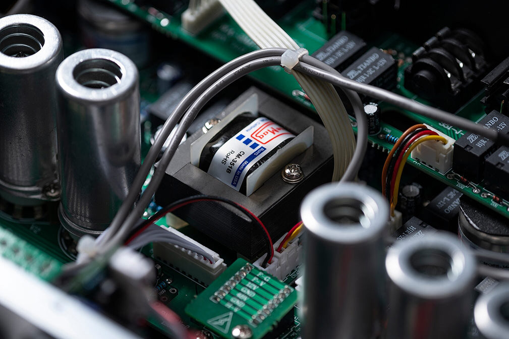 Warm Audio WA-2MPX 2-channel Tube Mic/Line/Instrument Preamp, closeup view inside showing the Cinemag transformer