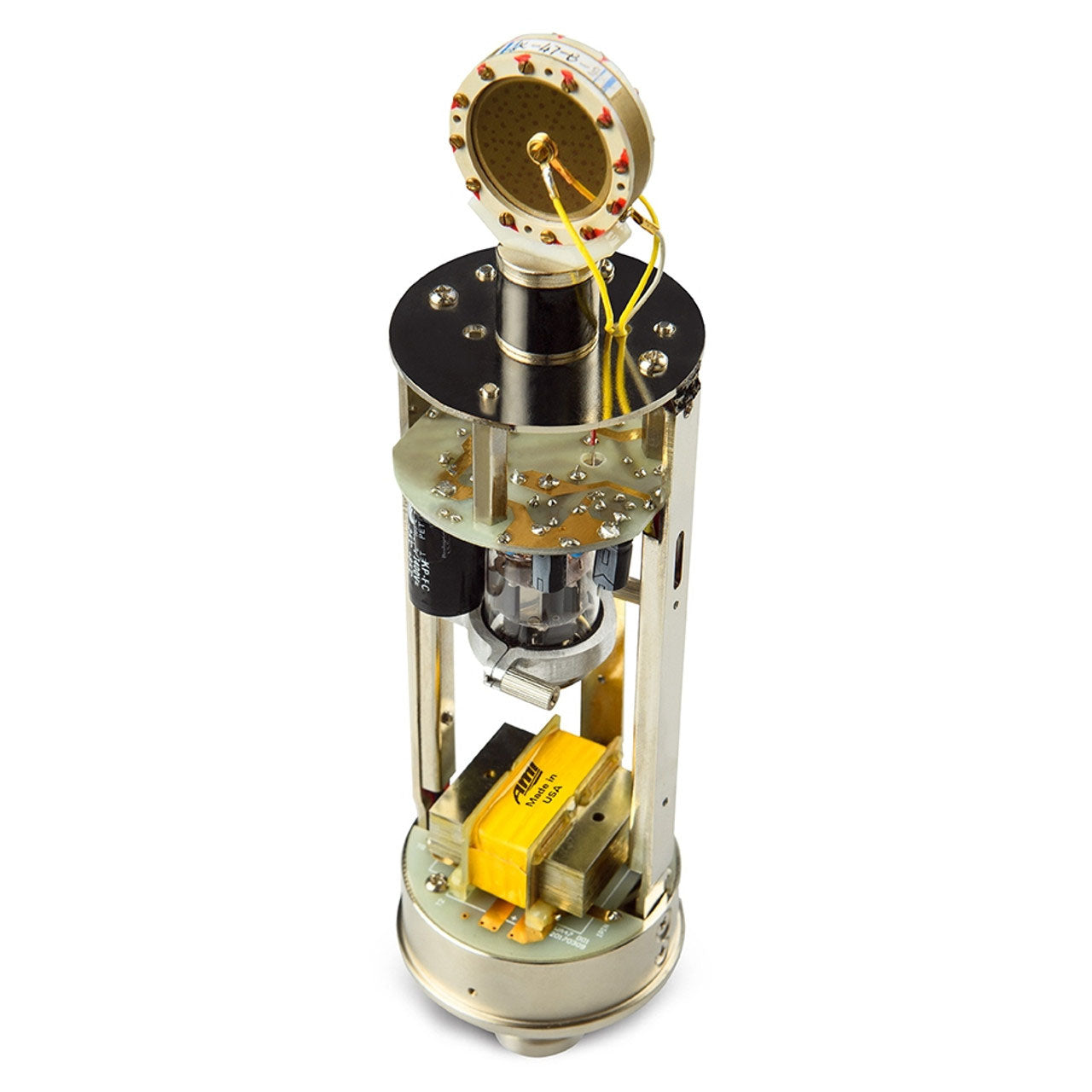 Warm Audio WA-47 Large-Diaphragm Tube Condenser Microphone, Interior circuitry showing microphone capsule, tube, components and output transformer