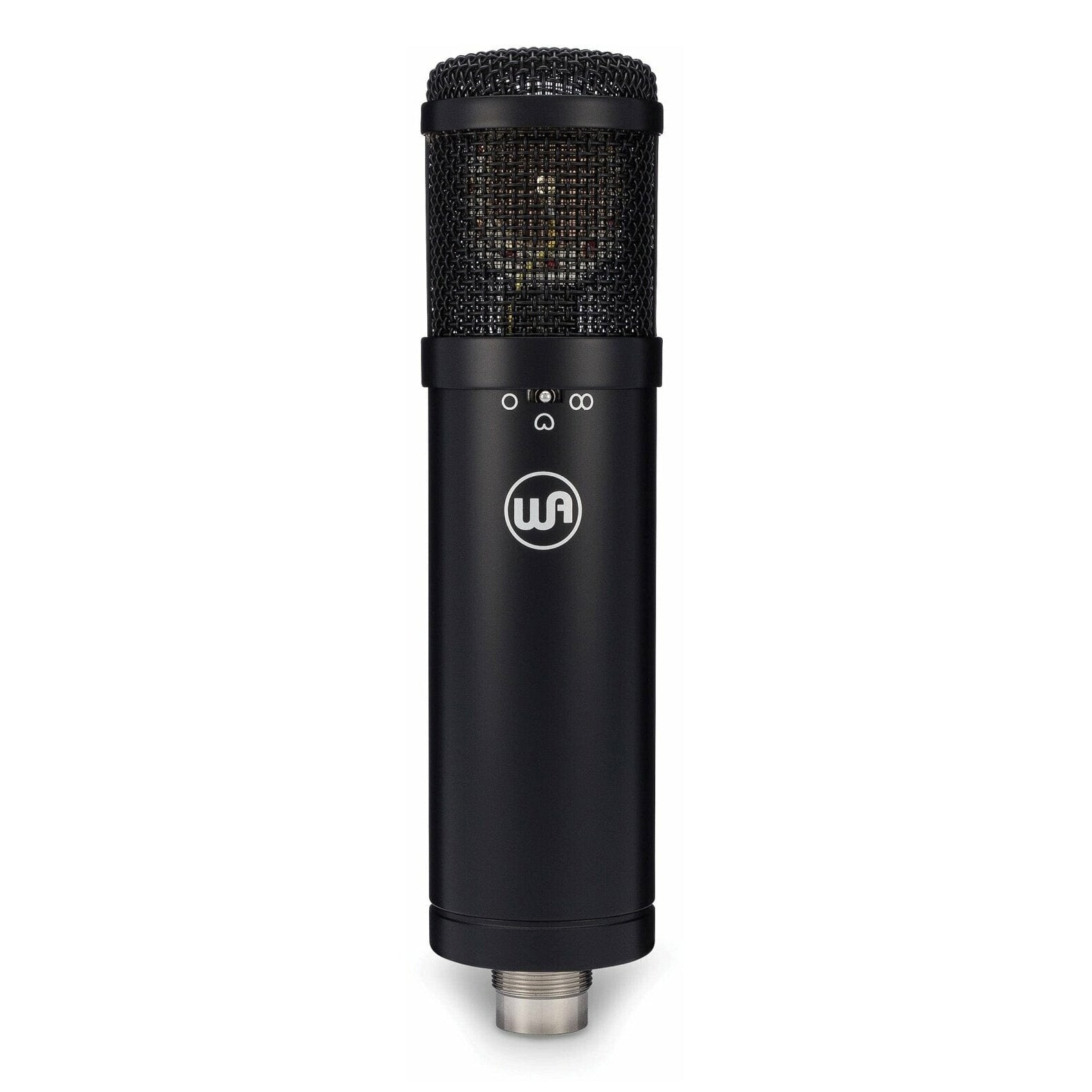 Warm Audio WA-47jr Large-Diaphragm FET Condenser Microphone (Black), front view showing polar pattern switch and logo.