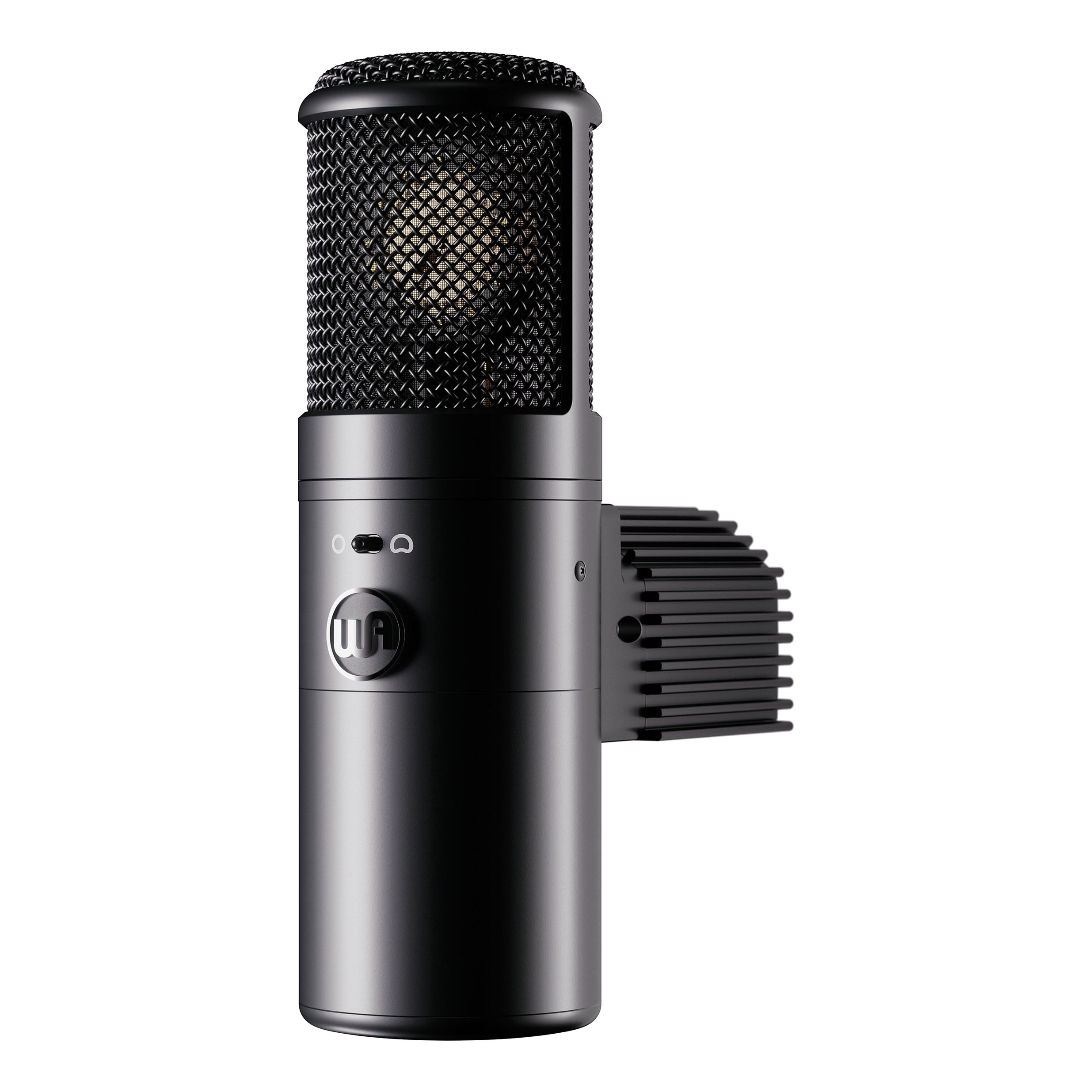 Warm Audio WA-8000 Large-Diaphragm Tube Condenser Microphone, side view showing the heatsink and the polar pattern selector switch