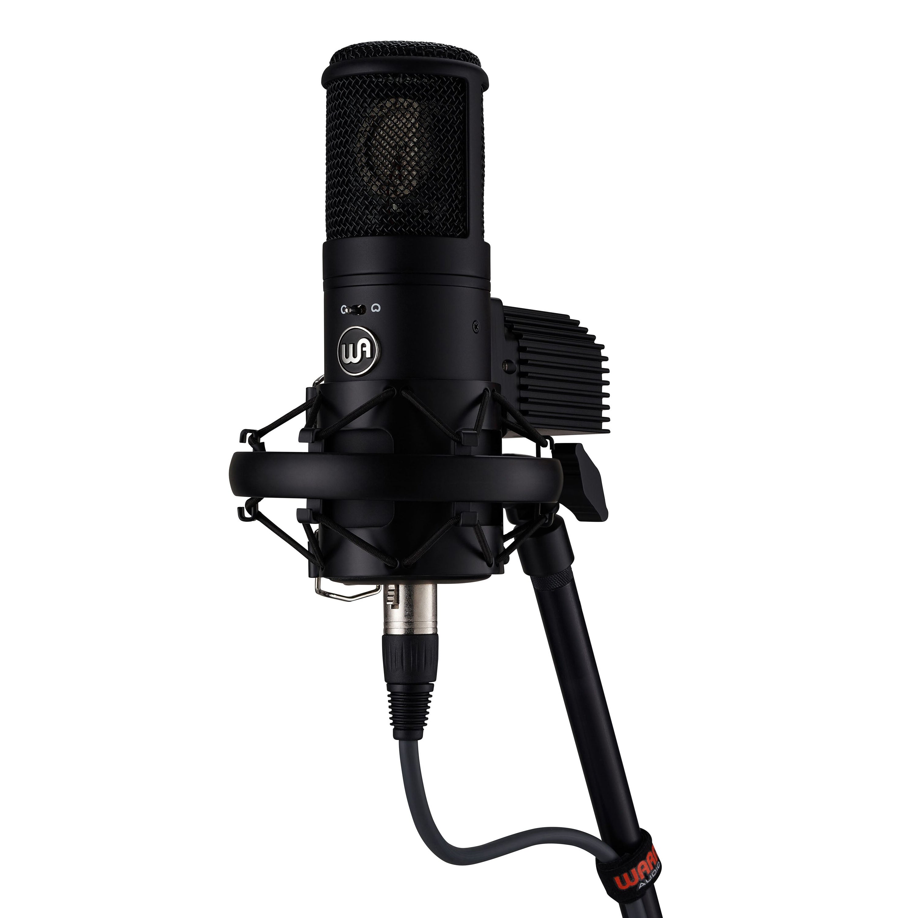 Warm Audio WA-8000 Large-Diaphragm Tube Condenser Microphone, mounted on a stand with shockmount and xlr cable