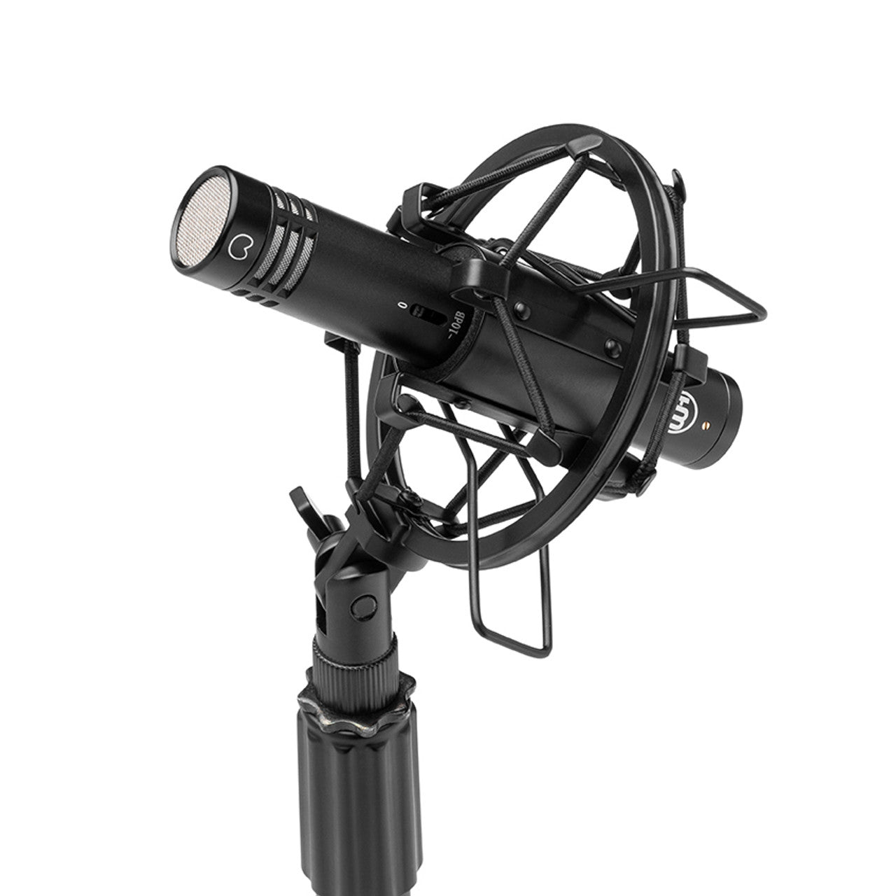 Warm Audio WA-84 Small Diaphragm Condenser Microphone (Black), mounted with black shockmount.