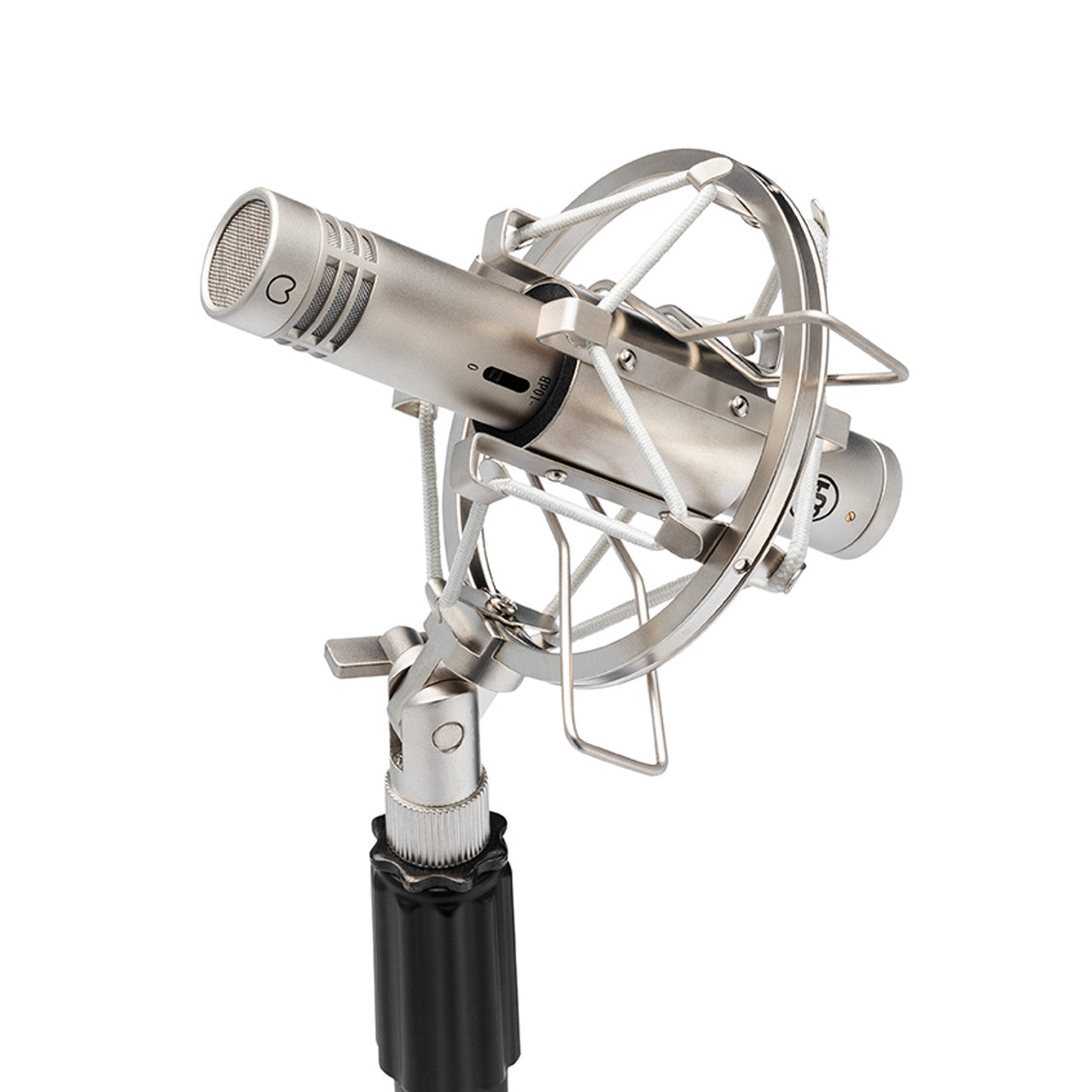 Warm Audio WA-84 Small Diaphragm Condenser Microphone (Nickel), mounted with nickel shockmount.