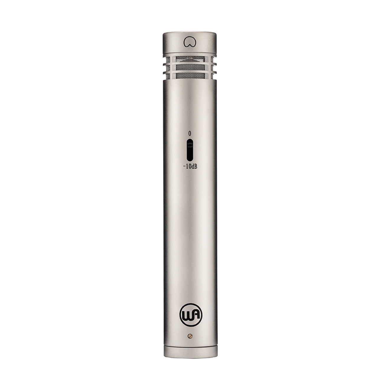 Warm Audio WA-84 Small Diaphragm Condenser Microphone (Nickel), front view showing the -10db pad switch and logo.