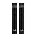 Matched pair of Warm Audio WA-84 Small Diaphragm Condenser Microphones (Black), front view showing -10db pad switches and logos.
