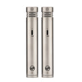 Matched pair of Warm Audio WA-84 Small Diaphragm Condenser Microphones (Nickel), front view showing -10db pad switches and logos.