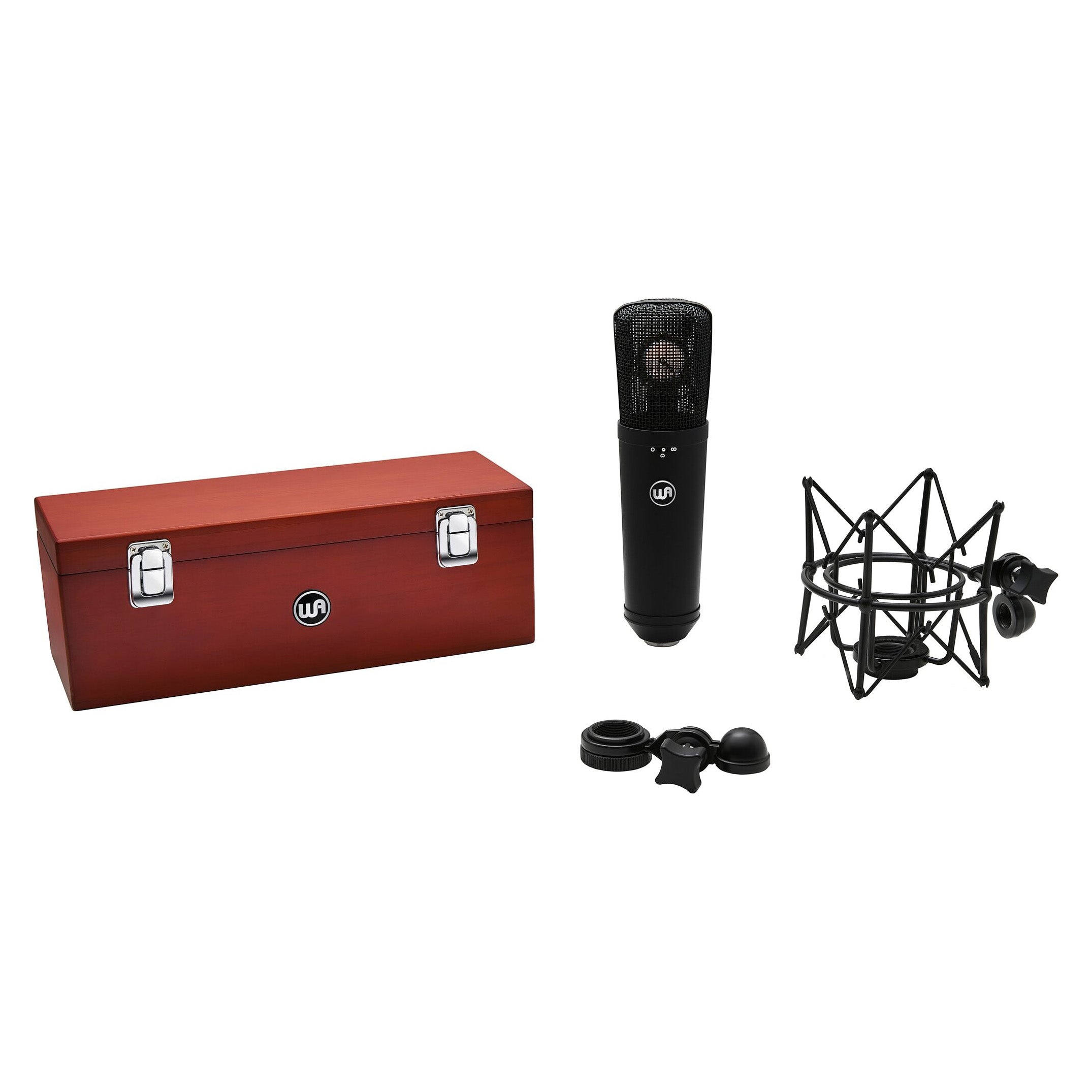 Warm Audio WA-87 R2 Multi-Pattern Condenser Microphone (Black) with custom wooden box, shockmount and hardmount.