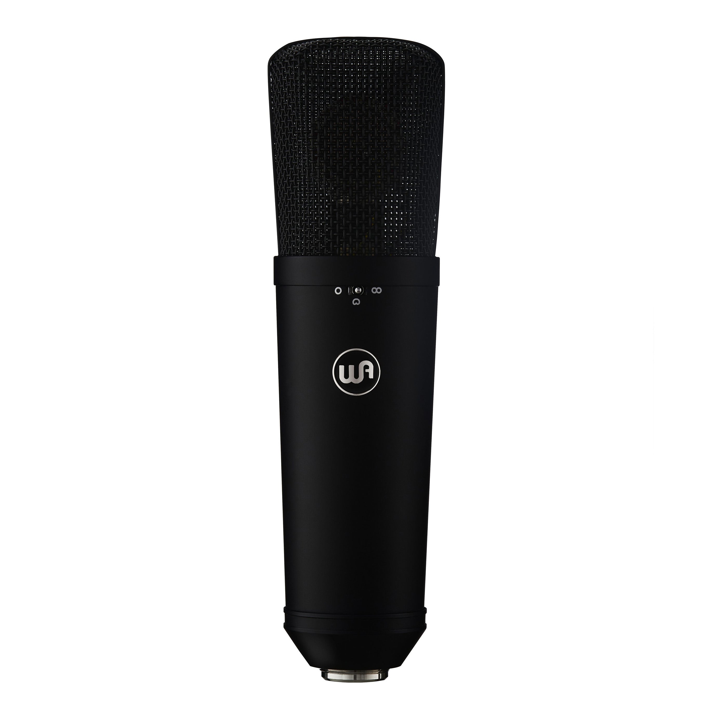 Warm Audio WA-87 R2 Multi-Pattern Condenser Microphone (Black), front view showing polar pattern selector switch and logo.