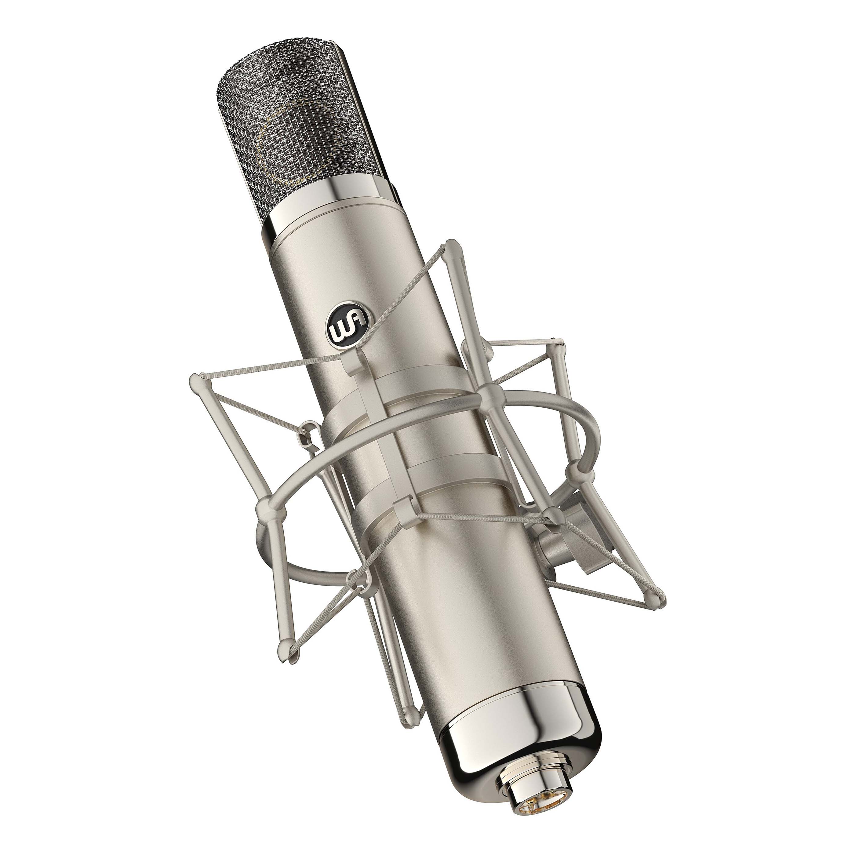 Warm Audio WA-CX12 Tube Condenser Microphone, angled view with shockmount
