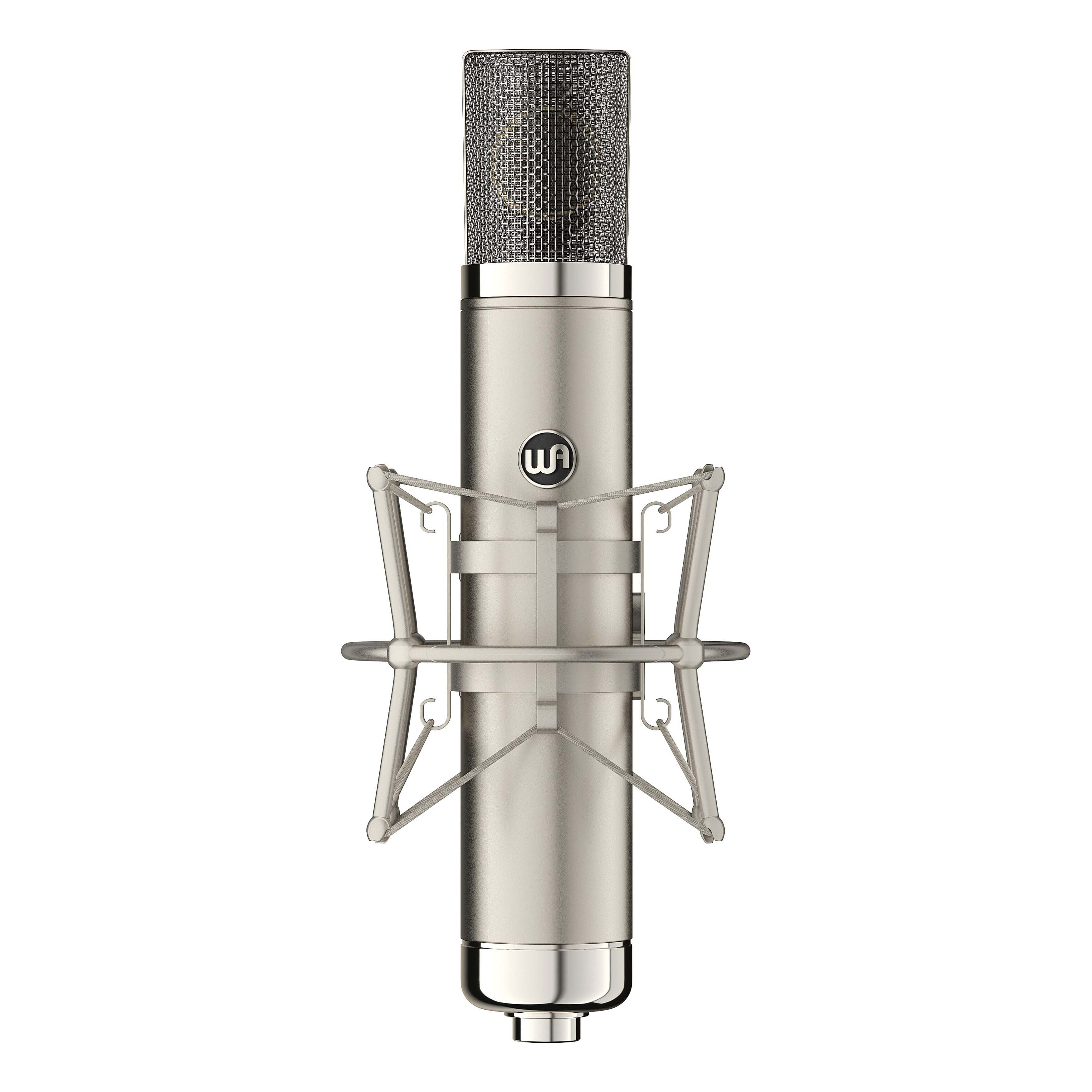 Warm Audio WA-CX12 Tube Condenser Microphone, front view with shockmount